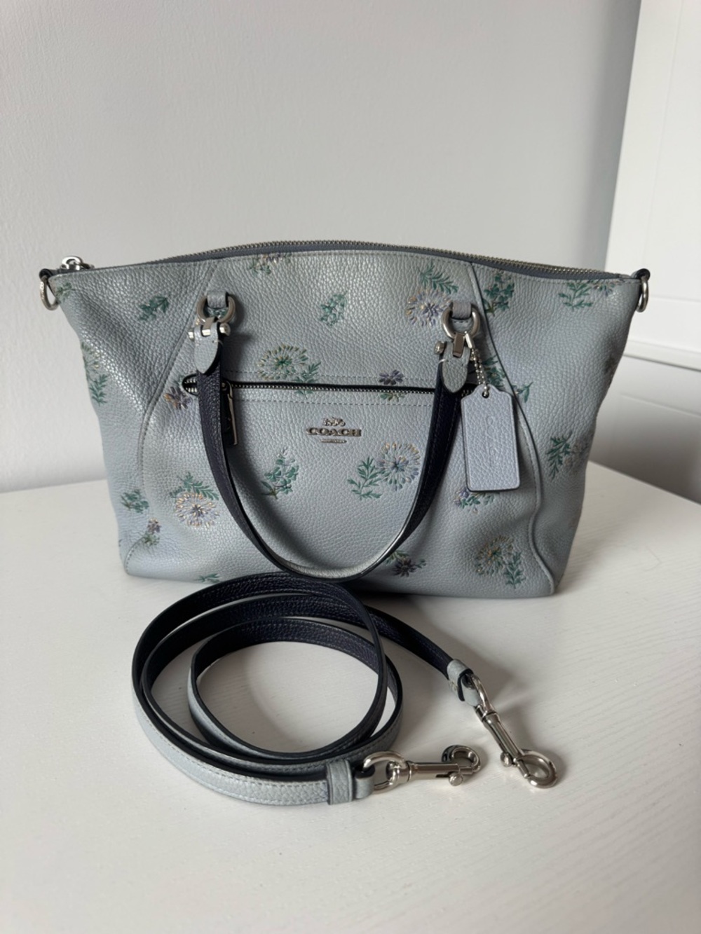 Coach Prairie Satchel light blue meadow print Shoulder Bag Removable Strap 73733